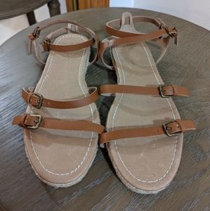 NEW Madewell Sandals Tan Leather Straps Buckle Ankle as 7 ½